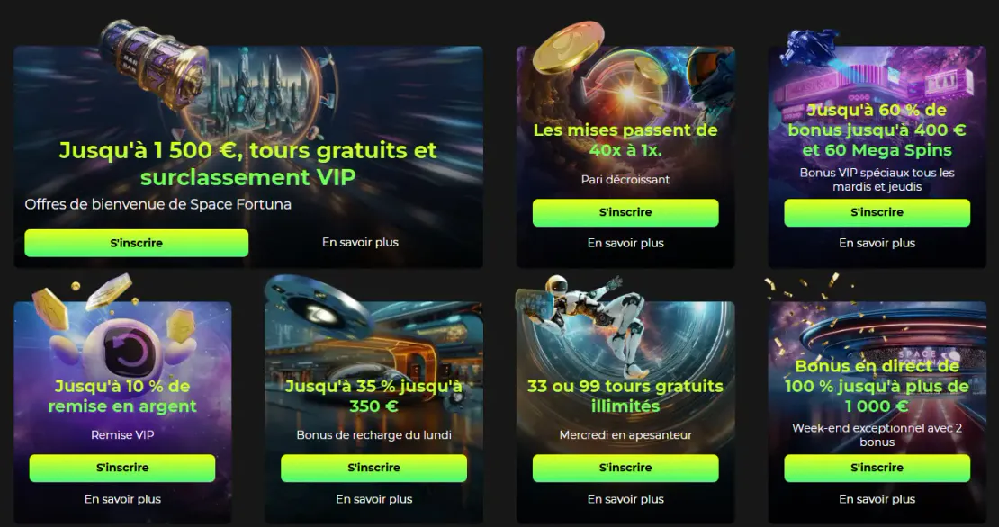 Promotions du casino Spake Fortuna avec bonus de bienvenue cashback bonus VIP et tours gratuits